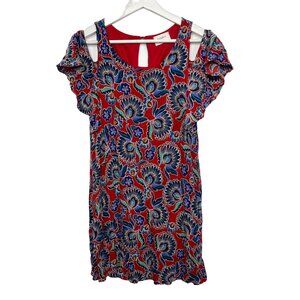 Everly Red Floral Cold Shoulder Mini Dress Boho Festival Small